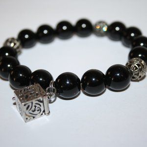 Beautiful black beaded Angel box Charm bracelet by Alexa's Angels 8"